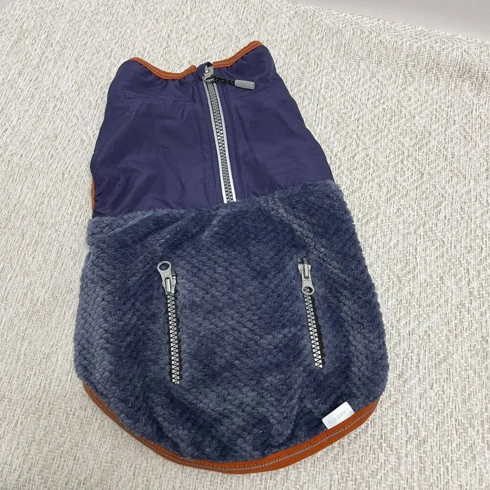 Top Paw Dog S Navy Orange Fleece Sweater **READ**